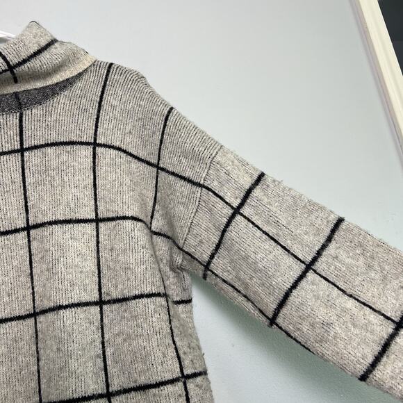 Madewell Womens Windowpane Wool Blend Turtleneck Sweater Sz XL Gray Chunky Boho - Picture 5 of 12